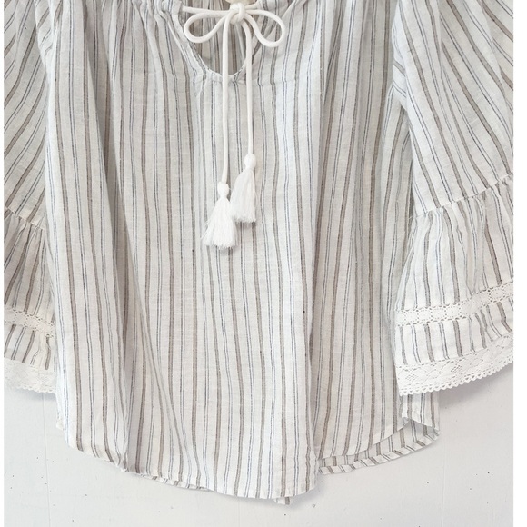 Lovestitch Striped Linen Blend Off The Shoulder Top Size Medium NWT - Picture 3 of 13
